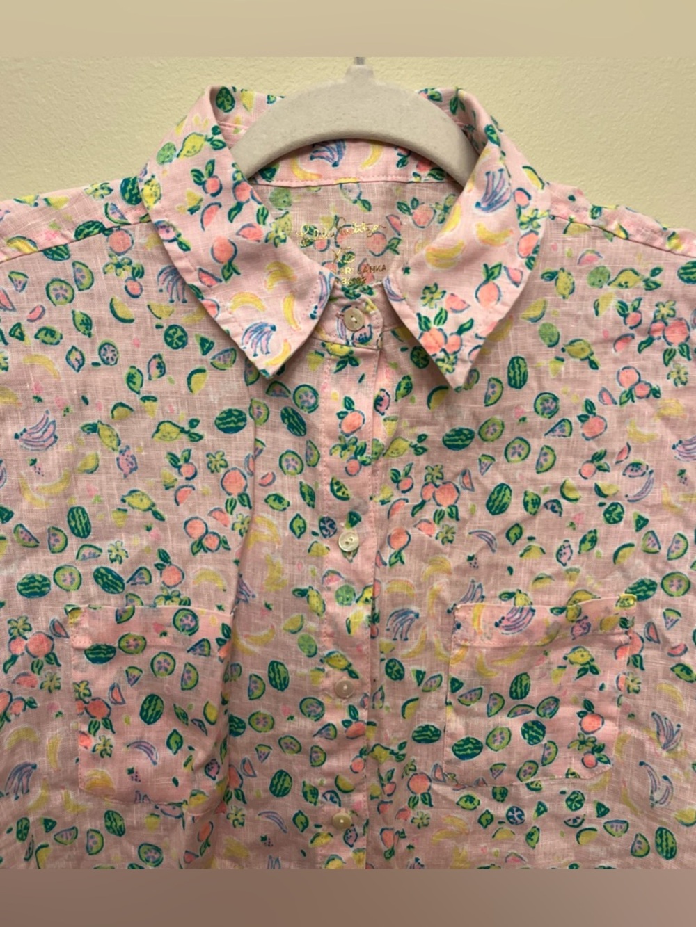 Lilly Pulitzer Sea View Linen Button Down Urchin Pink Lil' Juicy Fruit Women XS